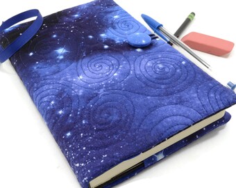Galaxy Journal Cover, Moleskine Cover, Refillable Journal Slipcover Fabric Diary - Star Journal in Blue, Cosmos 5 x 8 Journal Cover