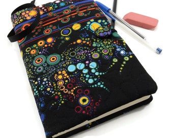 Colorful Moleskine Journal Cover, Colorful Dots and Circles on Black Diary Cover, Writing Journal - Refillable 5 x 8 Inch Notebook Slipcover