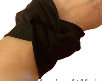 Black jersey wide cuff bracelet, wrist wear for office