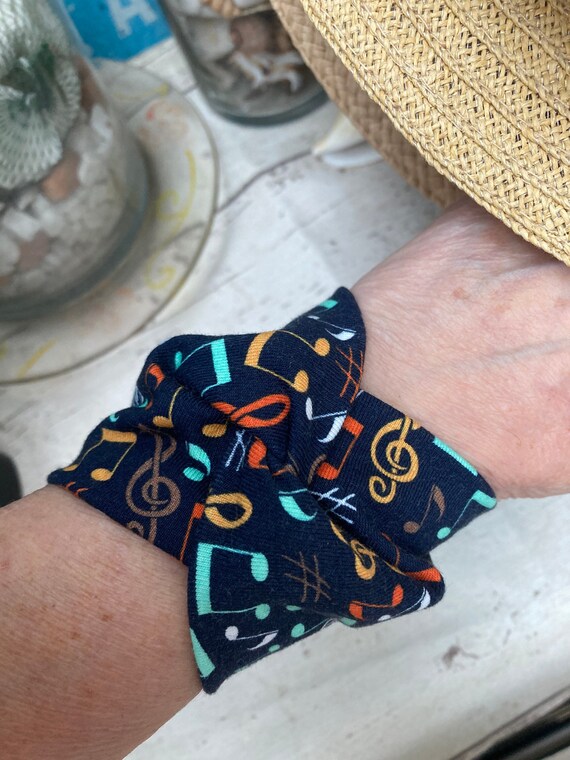 Music Lover Wide Fabric Bracelet: Cloth Tattoo Wrist Cover Up