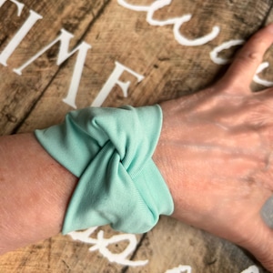 Mint Twist Cuff Bracelet: Upcycled Fabric, Boho Spring Accessory