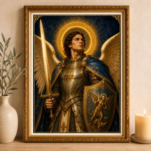 Wandbild mit Erzengel Michael zum Ausdrucken, Digitaler Download des Heiligen Michael, Christliche Dekoration, Religiöse Kunst, Erzengel Michael