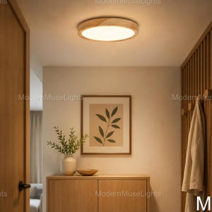Modern Wood Grain LED Ceiling Light, 24W Flush Mount Light, 3 Color Temperatures, Minimalist Bedroom Kitchen Fixture