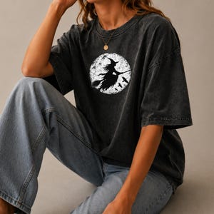 Vintage Halloween Witch Moon Shirt, Flying Silhouette Graphic Tee