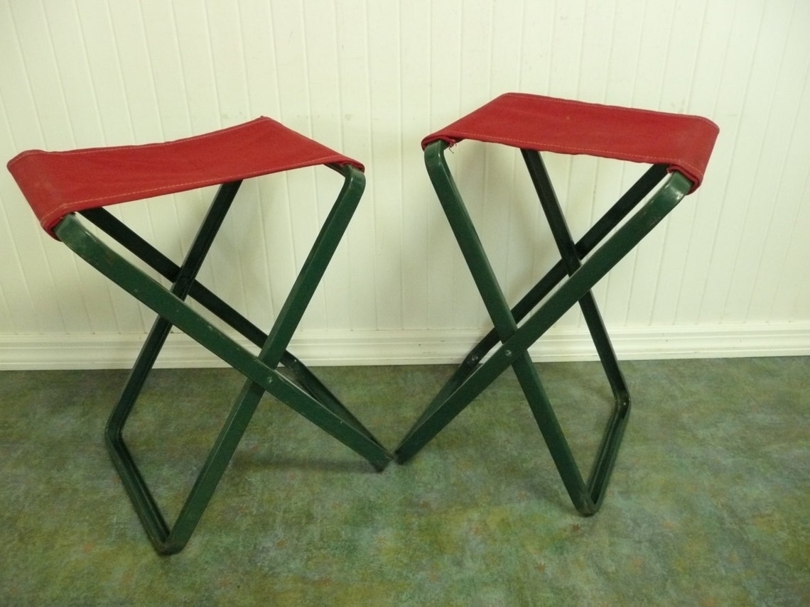 Two Vintage Camp Chairs Coleman Camping Fishing Stools Set Etsy