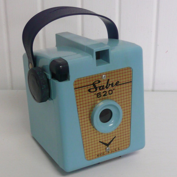 RESERVED 1960s Aqua Turquoise Sabre 620 Box Camera, Collectible  - Vintage Travel Trailer Decor