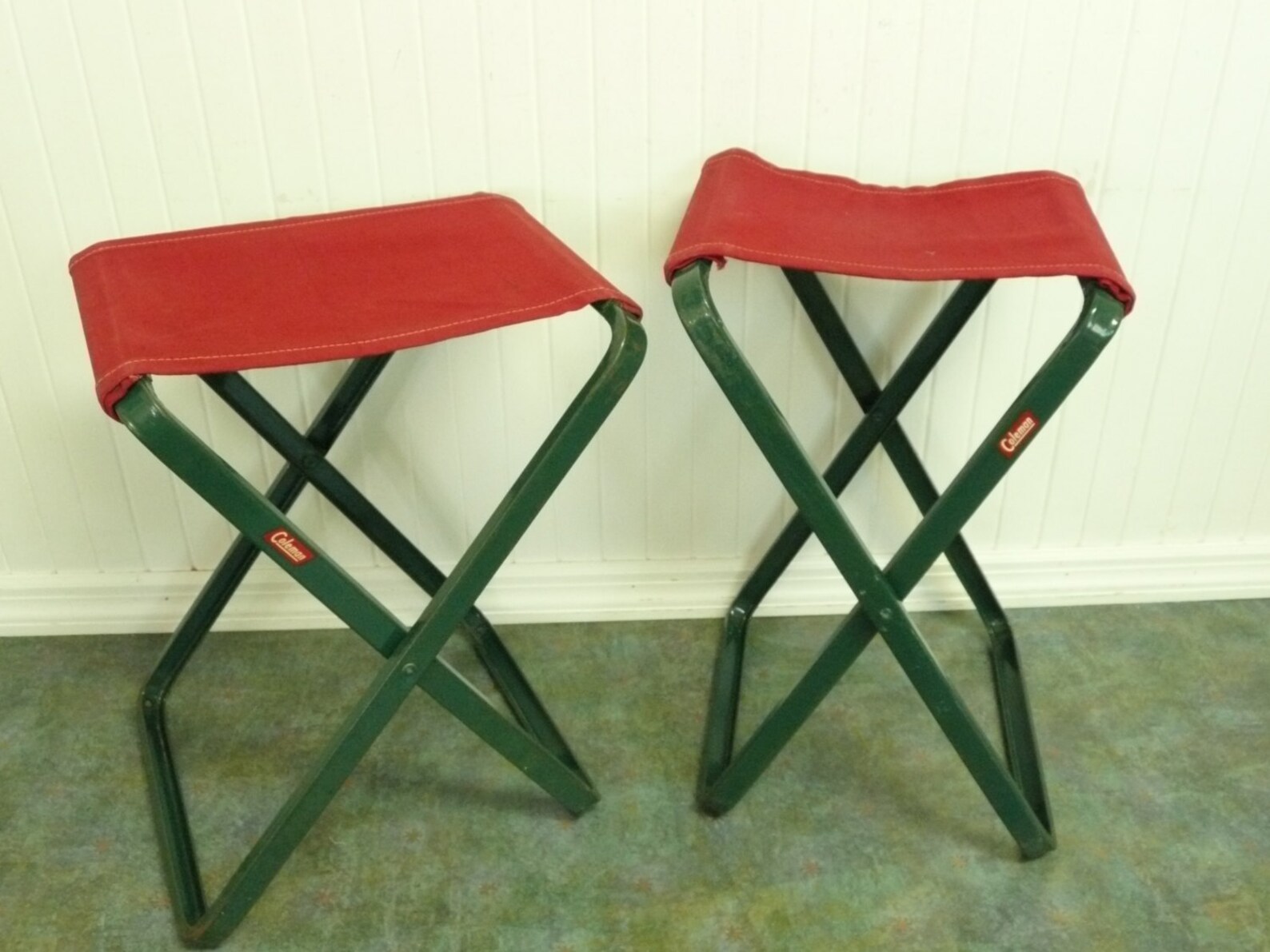 Two Vintage Camp Chairs Coleman Camping Fishing Stools Set Etsy