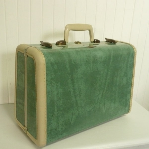 RESERVED Vintage SMALL Seafoam Bermuda Green Marbled Samsonite Luggage Rectangular Suitcase - Vintage Travel Trailer and Home Decor