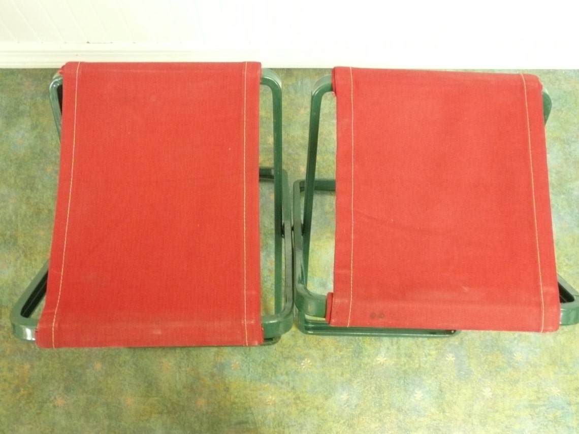 Two Vintage Camp Chairs Coleman Camping Fishing Stools Set Etsy