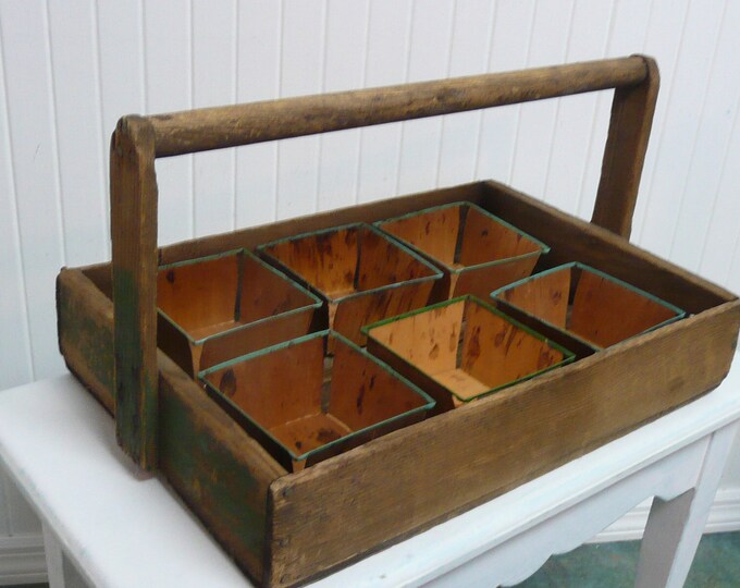 Primitive Berry Basket Carrier With Six Wooden Berry Baskets Etsy