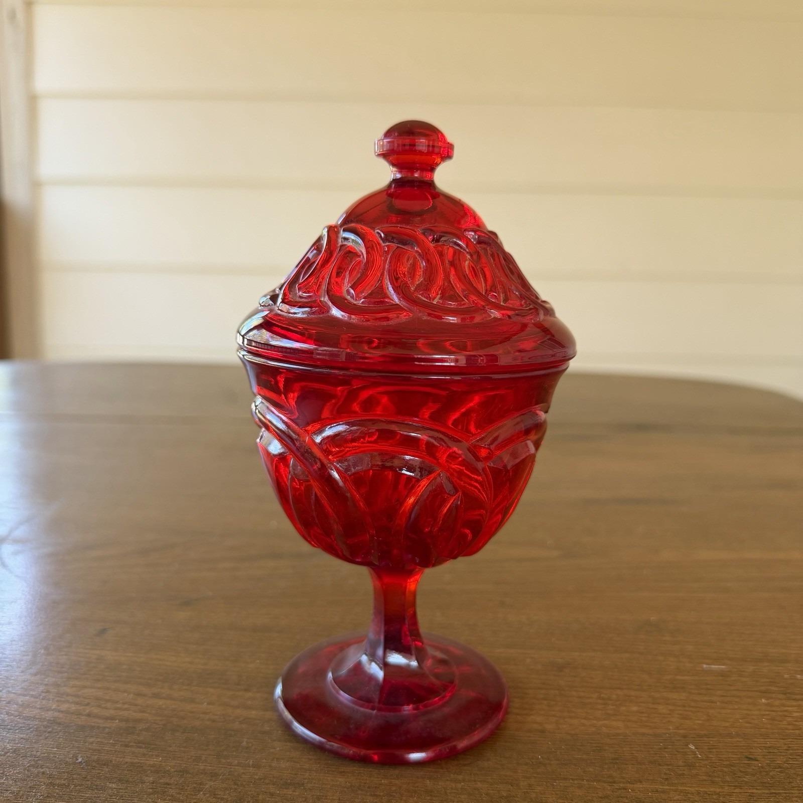 Vintage Red Glass Candy Dish With Lid - Etsy