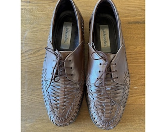 Vintage 90s St Johns Bay Woven Leather Oxford Huarache Shoes Mens 10 M Brown