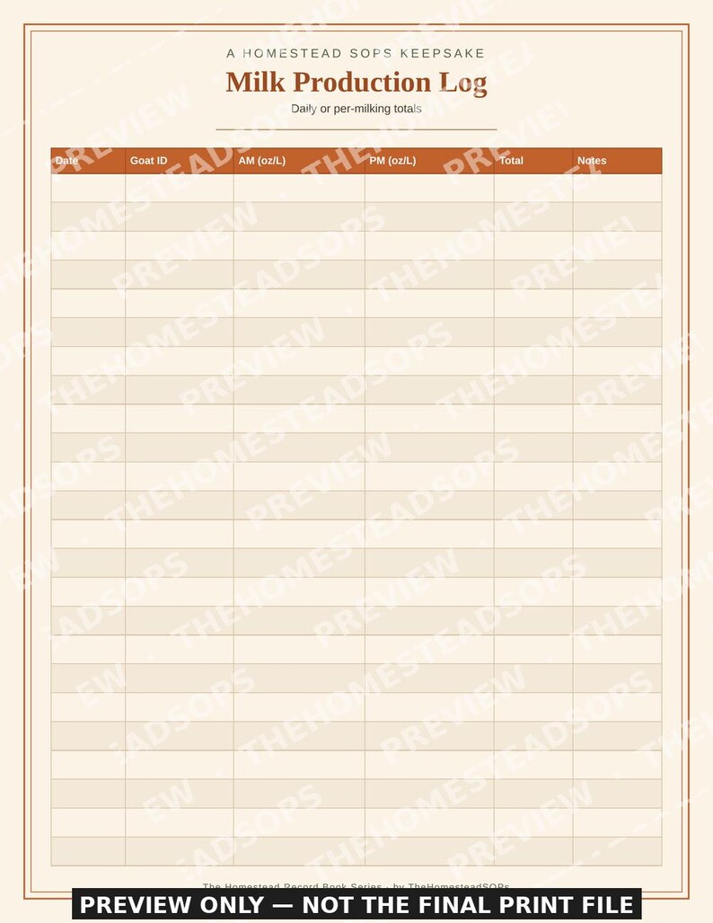 Goat Herd Record Book | Goat Keeping Planner | Breeding, Kidding & Milk Log | Printable PDF Download image 4