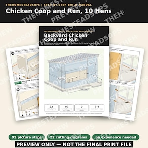 Planos para gallinero / Instrucciones paso a paso con imágenes / Gallinero y corral para 10 gallinas (para principiantes) / Manual de construcción en PDF imprimible imagen 1