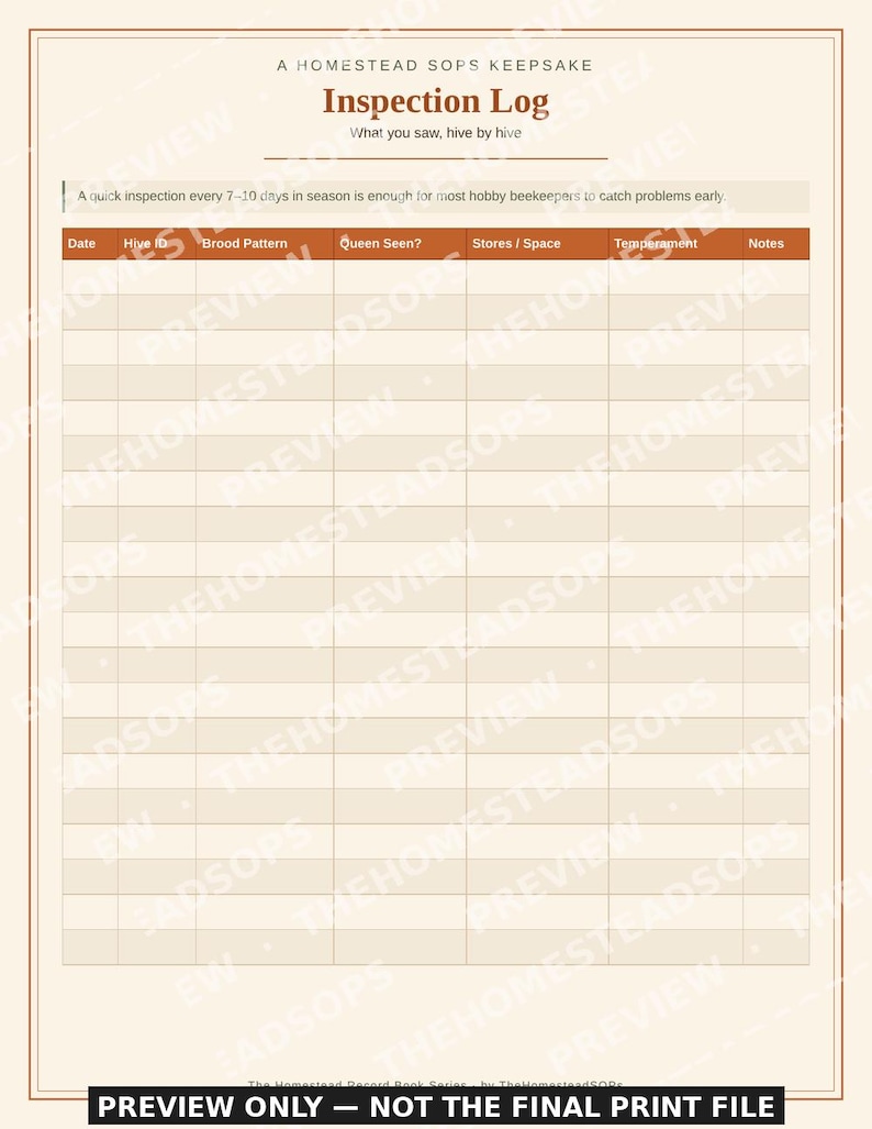 Registro di apicoltura / Diario dell'apiario, Ispezione degli alveari, Guida alla raccolta (Download in PDF) immagine 4