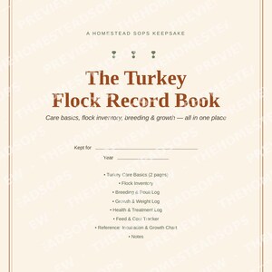 Turkey Flock Record Book | Homestead Care, Breeding, Growth Log (PDF Download) image 1