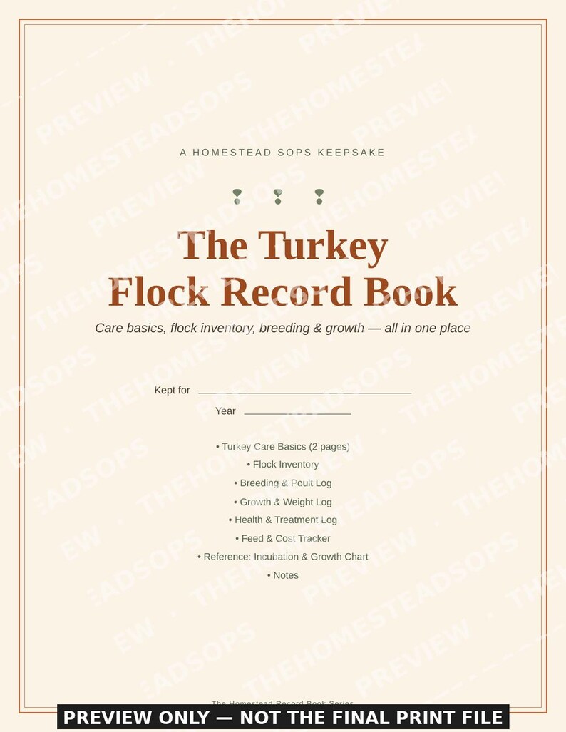 Turkey Flock Record Book | Homestead Care, Breeding, Growth Log (PDF Download) image 1