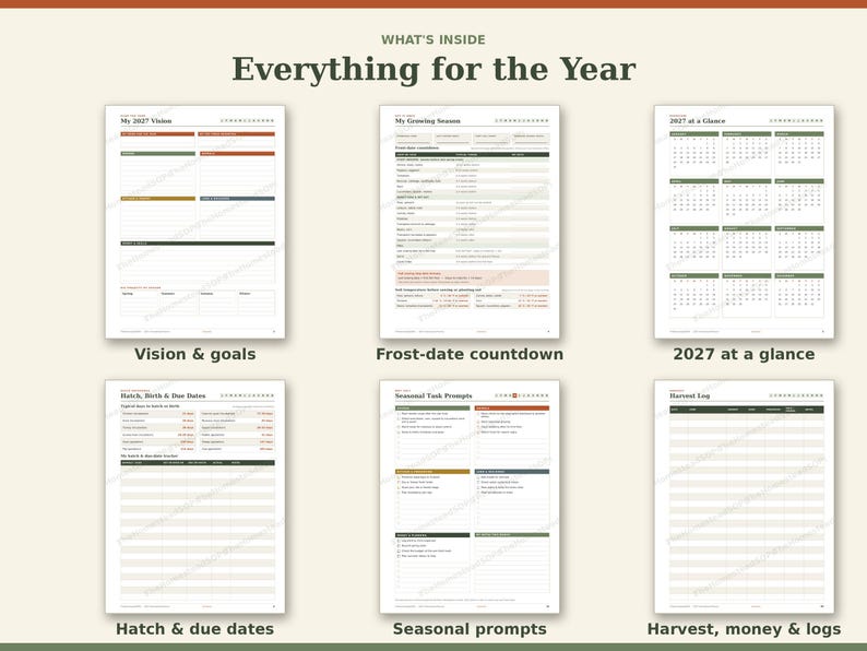 2027 Homestead Planner Printable, Weekly Monthly Garden Animal Farm Calendar PDF, Sunday Monday Start, Instant Download image 2