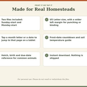 2027 Homestead Planner Printable, Weekly Monthly Garden Animal Farm Calendar PDF, Sunday Monday Start, Instant Download image 7