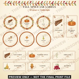 Fall Pantry Labels Printable | Autumn Jar Labels, Harvest Kitchen, Spice, Canning and Mason Jar Labels | Watercolor Pumpkin Spice Set image 3