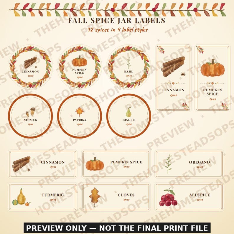 Fall Pantry Labels Printable | Autumn Jar Labels, Harvest Kitchen, Spice, Canning and Mason Jar Labels | Watercolor Pumpkin Spice Set image 3