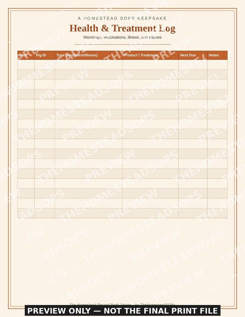 Pig & Hog Record Book | Homestead Care, Breeding, Growth Log (PDF Download) image 7
