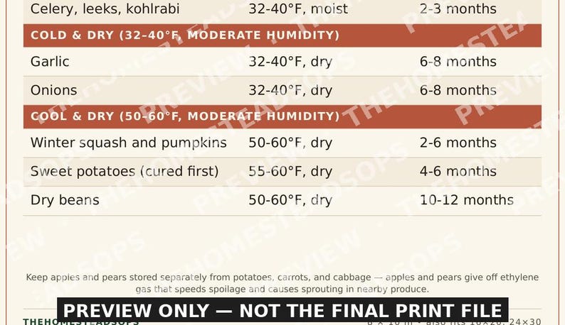 Vorratskeller-Lagerplan | Druckbare Küchenwanddeko | Übersicht zur Obst- und Gemüselagerung | Sofort-Download Bild 6