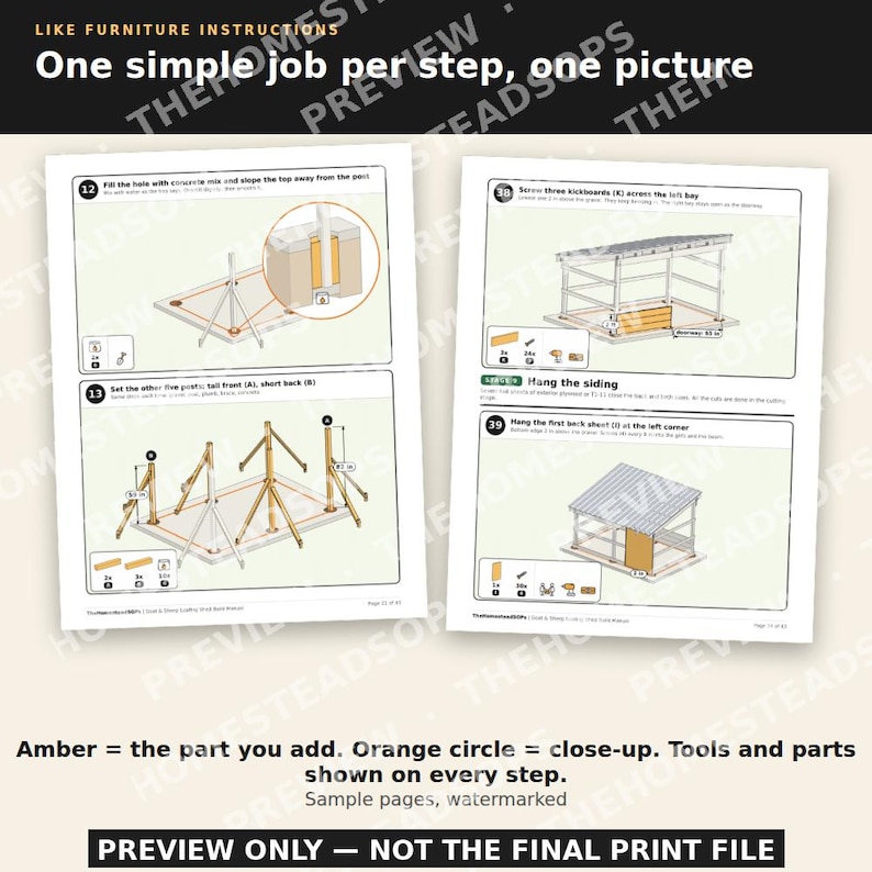 Goat & Sheep Shed Plans | Step by Step Picture Instructions | Beginner DIY Loafing Shed Build Manual | Run-In Shelter | Printable PDF image 2