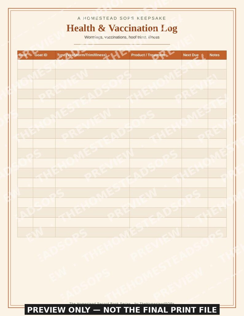 Goat Herd Record Book | Goat Keeping Planner | Breeding, Kidding & Milk Log | Printable PDF Download image 5