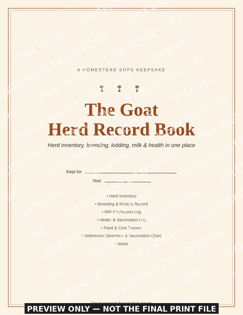 Goat Herd Record Book | Goat Keeping Planner | Breeding, Kidding & Milk Log | Printable PDF Download image 1