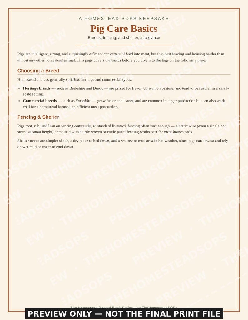 Pig & Hog Record Book | Homestead Care, Breeding, Growth Log (PDF Download) image 2