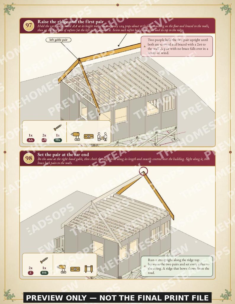 Cabin Build Plans PDF | Off Grid Cabin on Rock or Slope | 16x20 Loft Cabin Guide, Sleeps 4 | DIY Post Foundation, No Concrete image 7