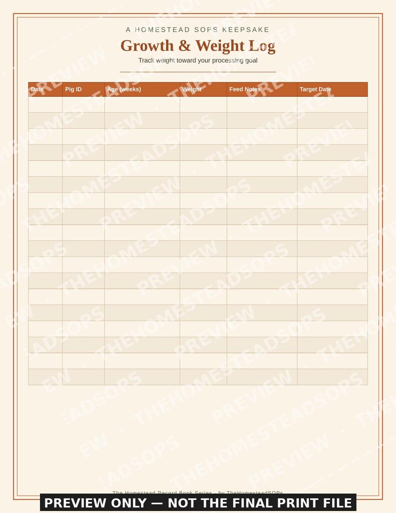 Pig & Hog Record Book | Homestead Care, Breeding, Growth Log (PDF Download) image 6