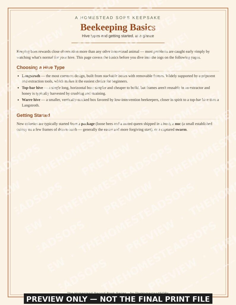 Registro di apicoltura / Diario dell'apiario, Ispezione degli alveari, Guida alla raccolta (Download in PDF) immagine 2