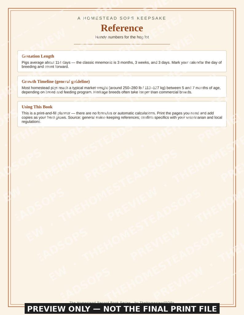 Pig & Hog Record Book | Homestead Care, Breeding, Growth Log (PDF Download) image 9