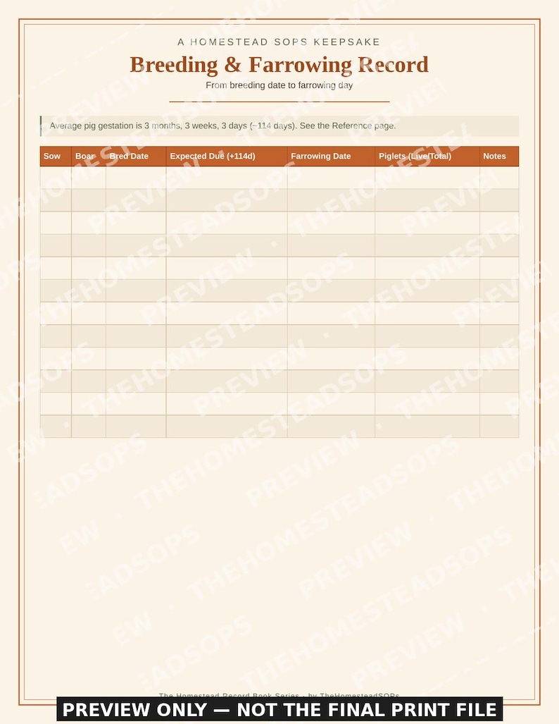 Pig & Hog Record Book | Homestead Care, Breeding, Growth Log (PDF Download) image 4