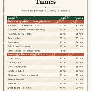 Canning Times Chart | Printable Kitchen Wall Art | Water Bath & Pressure Canning Reference | Instant Download image 4