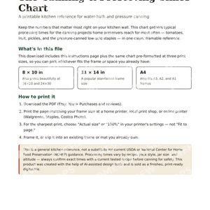 Canning Times Chart | Printable Kitchen Wall Art | Water Bath & Pressure Canning Reference | Instant Download image 5