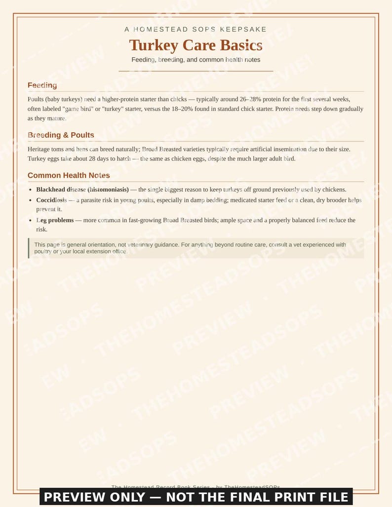 Turkey Flock Record Book | Homestead Care, Breeding, Growth Log (PDF Download) image 5