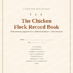 Libro de registro para gallinas / Planificador para criadores de gallinas domésticas / Registro de producción y salud de huevos / PDF imprimible imagen 1