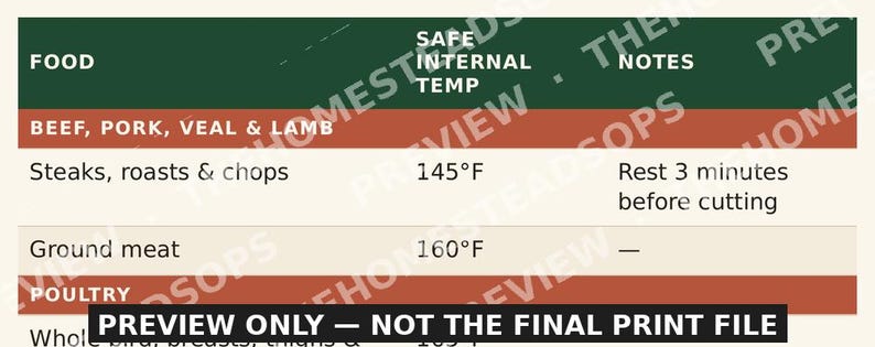 Meat Temperature Chart | Printable Kitchen Wall Art | Safe Cooking Temps Reference | Instant Download image 2