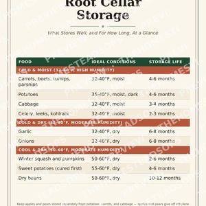 Vorratskeller-Lagerplan | Druckbare Küchenwanddeko | Übersicht zur Obst- und Gemüselagerung | Sofort-Download Bild 1