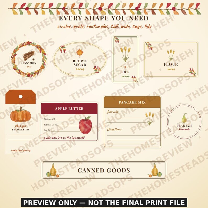 Fall Pantry Labels Printable | Autumn Jar Labels, Harvest Kitchen, Spice, Canning and Mason Jar Labels | Watercolor Pumpkin Spice Set image 5