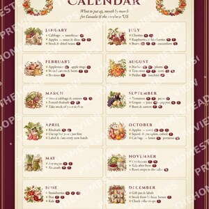 Calendario de conservación imprimible / Guía mensual de enlatado, liofilización y secado / Bonitos adornos de pared para la cocina / Tabla de cosecha estacional imagen 5