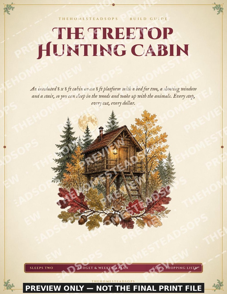 Hunting Cabin Plans | Treehouse Hunting Blind Build Guide | Insulated Sleeping Cabin on Posts | DIY Deer Stand PDF | Instant Download image 1