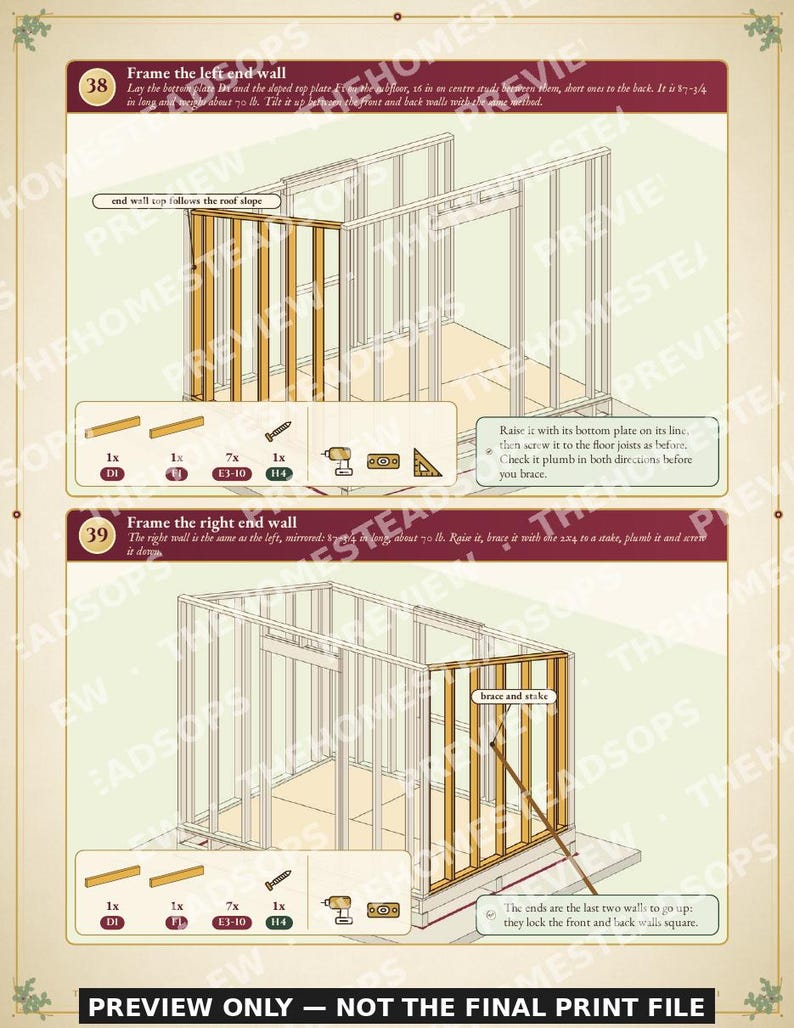 Progetti per la costruzione di una piccola casetta in PDF / Casetta con letti a castello 10x8 per 2-4 persone / Guida fai-da-te per una persona / Componenti da ferramenta, download immediato immagine 5