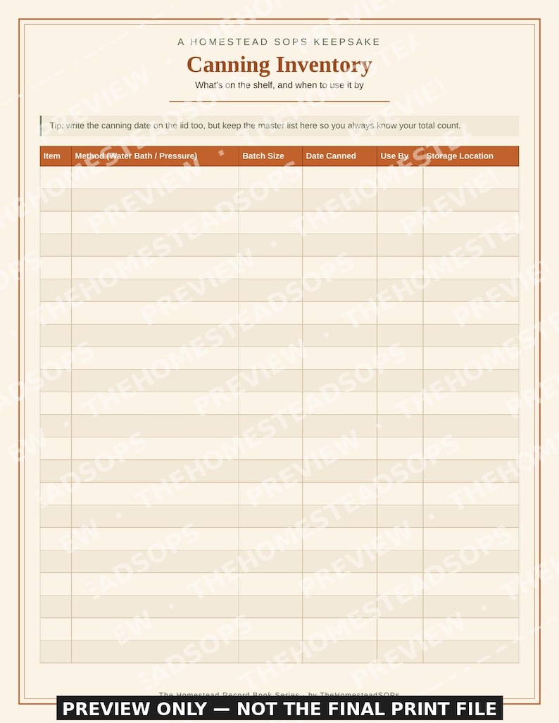 Canning Inventory Printable | Pantry & Freezer Log | Food Preservation Record Book PDF Download image 2