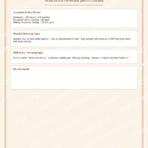 Dairy Cow Record Book | Milk Cow Keeping Log | Breeding & Health Tracker | Printable PDF image 5