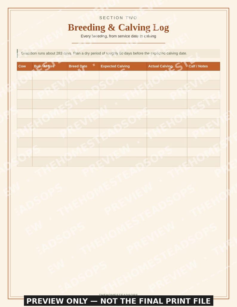 Dairy Cow Record Book | Milk Cow Keeping Log | Breeding & Health Tracker | Printable PDF image 4