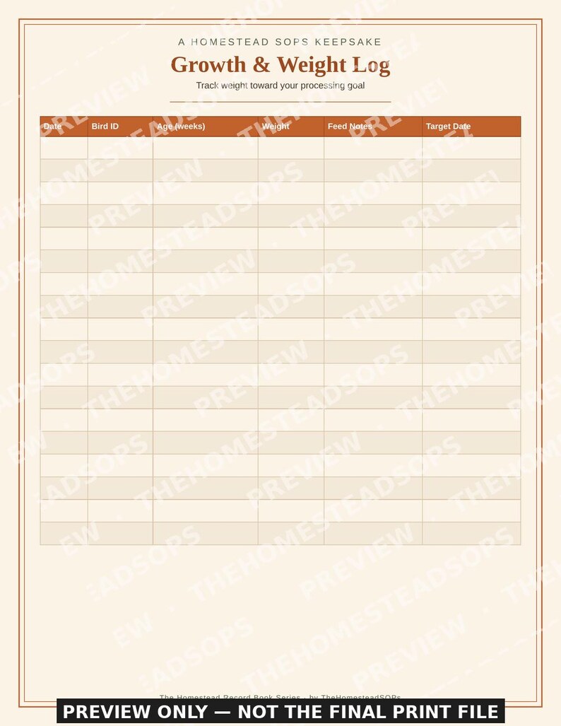 Turkey Flock Record Book | Homestead Care, Breeding, Growth Log (PDF Download) image 6